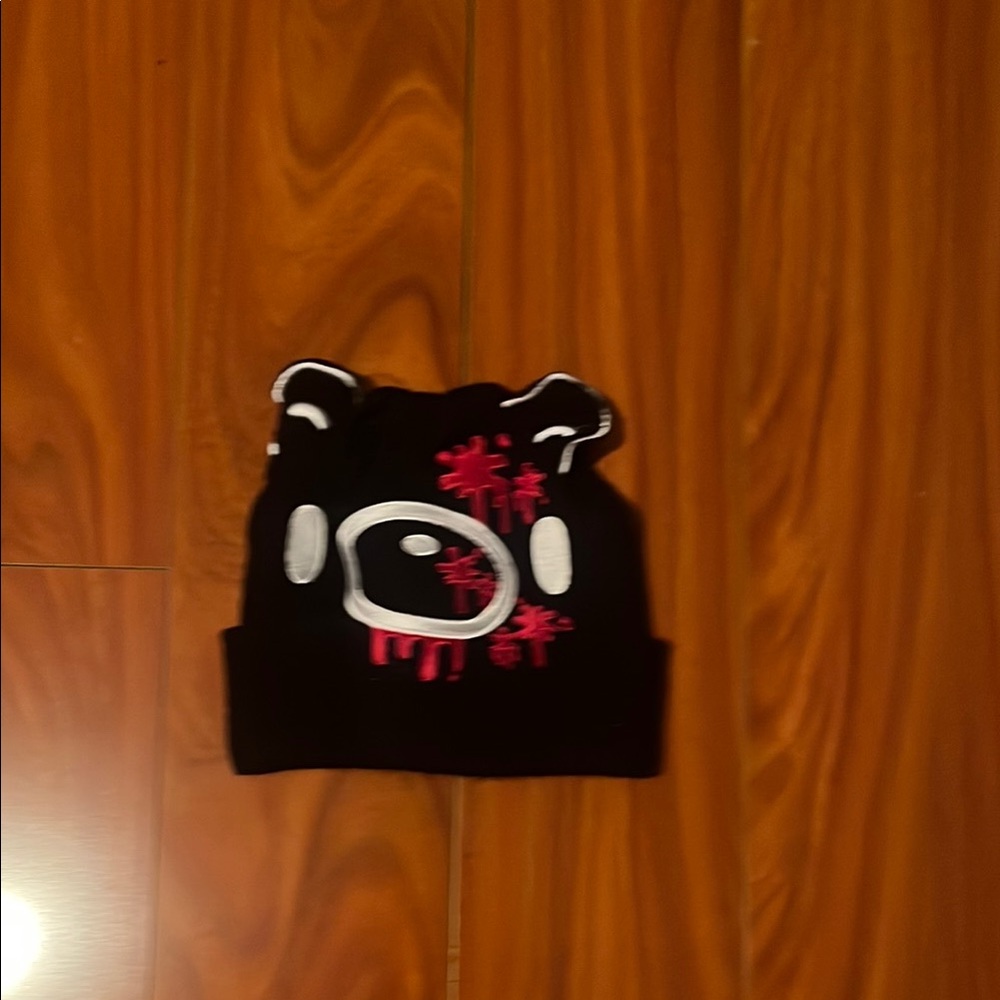 Black Beanie with Pink and White Design